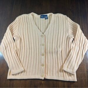 Vintage Liz Sport Women’s 100% Cotton Peach Cable Knit Cropped Cardigan Size S